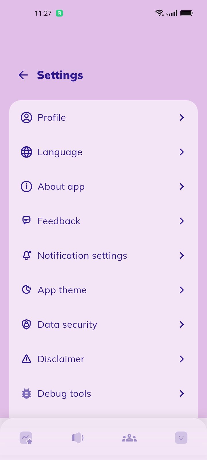 Settings screen